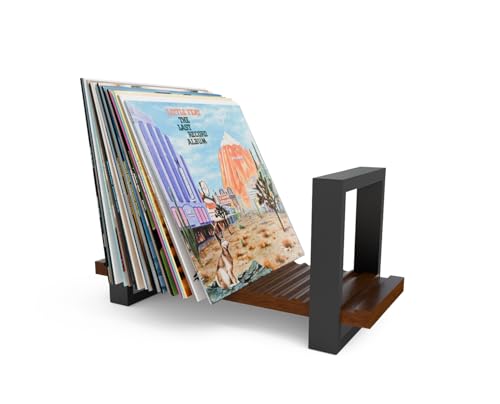 Adjustable Vinyl Record Storage Holder - Solid Wood Base Mid-Century Album Display Stand for 20-57 LPs - Retro Desktop Record Rack & Magazine Organizer - Aesthetic Gift for Audiophiles