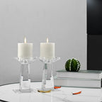 Crystal Taper/Pillar Candle Holders Set of 2, Heavy Solid Hand Cut Candle Stands Set, 6.3 Inches Height, Table Centerpiece Home Decor for Wedding, Dining, Party, Clear