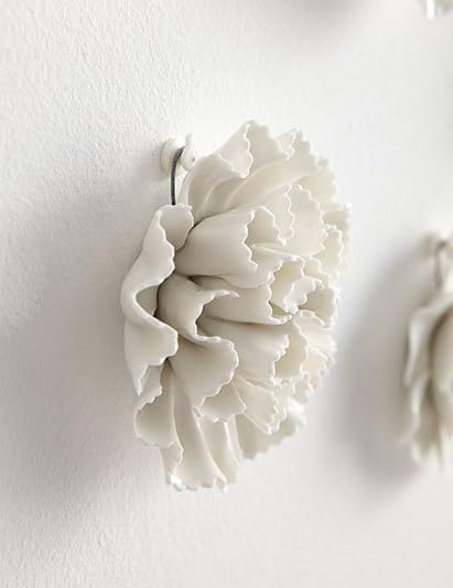 AMERRY Carnation 3.15" Ceramic 3D Wall Art, Handmade Porcelain Flower Wall Decor for Home Office Decor (White) - color: White,Carnation，3.15"