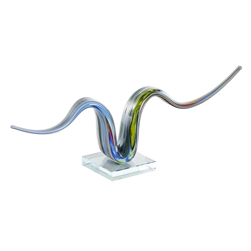 Deco 79 Glass Abstract Decorative Sculpture Wave Home Decor Statue with Clear Base, Accent Figurine 20" x 4" x 6", Multi Colored - color: Multi Colored, size: 20" x 4" x 6"