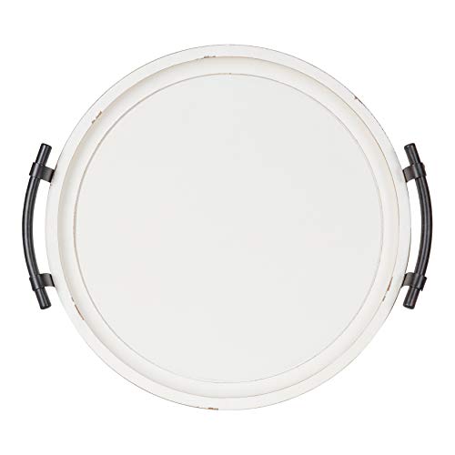 Kate and Laurel Bruillet Farmhouse Round Tray, 15 inch Diameter, Rustic White, Wood Tray for Coffee Table - color: White
