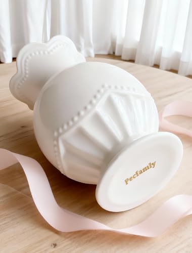 Cute Bow Scalloped White Flower Vase, Light Pink Bow Themed Coquette Girly Room Bedroom Decor, Cutecore Kawaii Princess Clean Girl Stockholm Room Bedroom Decor for Girls