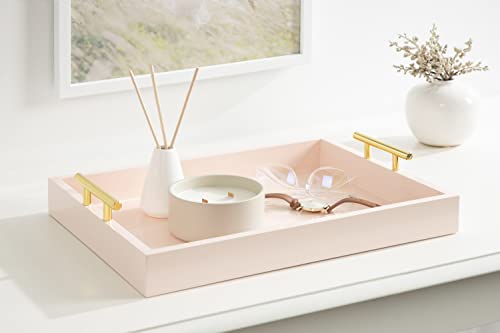 Kate and Laurel Lipton Decorative Tray with Polished Gold Metal Handles, Soft Pink - color: Pink, size: 16.5" x 12.3" x 3.3"