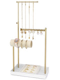 Jenseits Jewelry Organizer Stand with Ring Holder - 3-Tier Gold Jewelry Holder Tower with Velvet Tray, Necklace Holder, Bracelet & Earring Display Stand for Women, Gift for Her - color: white-gold