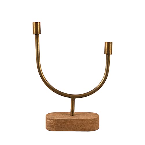 Main + Mesa Asymmetrical Wood and Metal Candle Holder - size: 13.75"H
