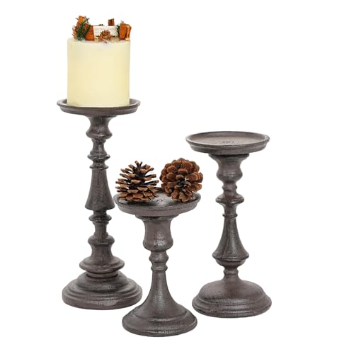 Sungmor Rustic Cast Iron Pillar Candle Holder, 5.9" Tall Vintage Candlestick Holders, Table Centerpiece Metal Candle Holder, Farmhouse Candle Stand for Fireplace Shelf Home Decor - color: Small - 5.9inch Tall