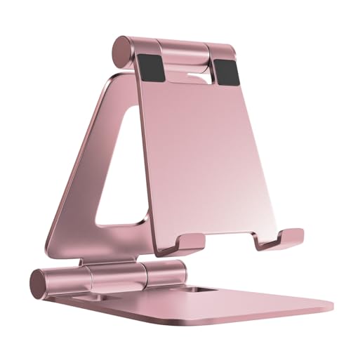 Cell Phone Stand for Desk Phone Holder Foldable Portable Adjustable Cradle Dock Compatible with iPhone 17 16 15 14 13 Pro Max, iPhone 12 11 Plus SE XS XR 8 7, Office Desk Travel Accessories, Pink - color: Pink