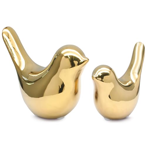 2 Pcs Modern Style Animal Statues, Decorative Gold Ornaments Birds Statues, Ceramic Decor for Office Desktop, Bookshelf, Bedroom, Living Room, Cabinets - color: Gold