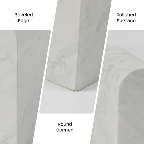 Marble Bookends for Shelves, Decorative Book Ends, 13lbs Heavy-Duty Marble Book Holders, Stone Bookshelf Decor, Carrara White - color: Carrara White, size: 12LB