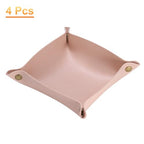 HARFINGTON 4pcs PU Leather Valet Tray Unisex Folding Small Catchall Tray Portable Entryway Table Tray Nightstand Bedside Desk Tray for Key Wallet Watch Coin Jewelry Dice, Pink - color: Pink