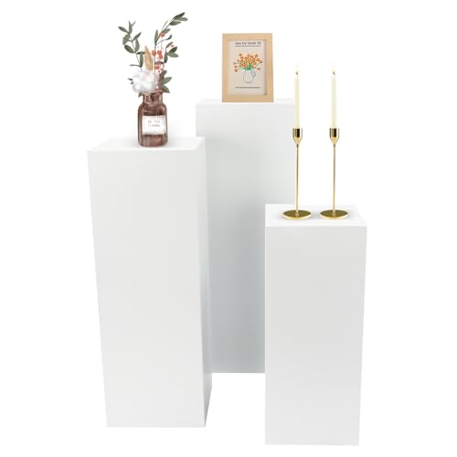 3PCs Square Pedestal Stand for Party, White Metal Cylinder Pedestal Stands, Sculpture Display Column Decoration Cube for Wedding Event Decoration