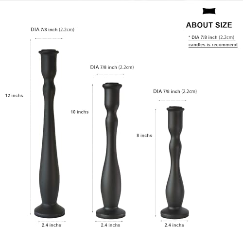 Candlestick Holders Black Candle Holder for Candlestick,Taper Modern Candle Holders Set of 3,Tall Wood Candle Sticks Holder Decor(12"/10"/8" H) (3, Black)