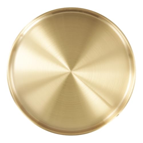 4 PCS Gold Round Tray, 11.8 Inch Stainless Steel Serving Tray Jewelry Dish Makeup Vanity Organizer, Gold Platter Circle for Countertop, Bathroom, Perfume