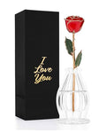 Forever Rose Bloom Box & Phantom Vase Combo, 24K Gold Trim Red Dipped Rose in a Personalized Gift Box That Says I Love You Embossed in Gold Foil, Unique & Everlasting Gift for Any Occasion - color: "I Love You" Red Rose Dipped Rose (Phantom Vase & Bloom B