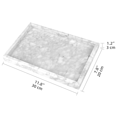Marble Bathroom Vanity Tray, Natural Luxury Vanity Home Kitchen Bathroom Table Tray, Stone Decorative Countertop Dresser Trays for Key Coffee Perfume Jewelry Makeup (Carrara White, 12"x 8" x1.2") - color: Carrara White, size: 12" x 8" x 1.2"