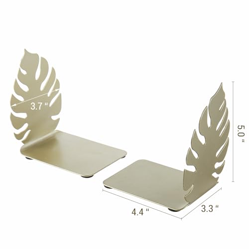 MyGift Brass Tone Monstera Leaf Decorative Bookends Set, Metal Book Ends for Shelves, Bookshelf & Office Decor, Tropical Plant Inspired Home Accessories, 1 Pair