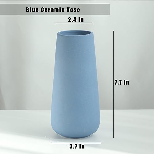 Blue Ceramic Vase, 7.7" H, Minimalist Modern Home Decoration, Matte Design for Fireplace Bedroom Kitchen Living Room Centerpieces Office Desk, Fit for Holding Dried Flowers, Fresh Flowers - color: Blue