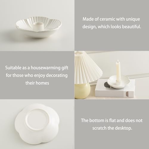 Ceramic Candlestick Holder， Candle Holder for Taper Candles,Incense, Santo Palo, Halloween Christmas Wedding Parties, Dining Room Home Decoration Display - White - color: White