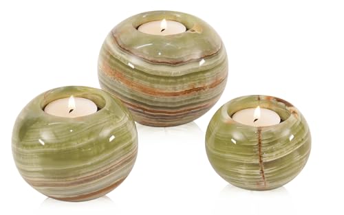 Radicaln Marble Tealight Candle Holder 4" Inch Green Onyx Handmade Set of 3 Mini Candle Holders for Dining & Entryway Table, Decorative Votive Candle & Marble Taper Holder for Home Decor - color: Green
