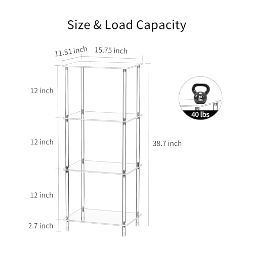 Clear Acrylic Side Table, 15.7" L x 11.8" W x 38.7" H, 4-Tier End Table for Living Room, Small Modern Bedside Tables Nightstand for Bedroom, Home Decor Accent Table JJ0011-01 - size: 4 Tier 1-Pack