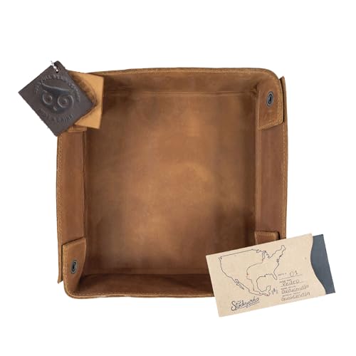 Hide & Drink, Leather Catchall Change Keys Coins Jewels Box Tray Big Storage, Handmade, Single Malt Mahogany - color: Single Malt Mahogany