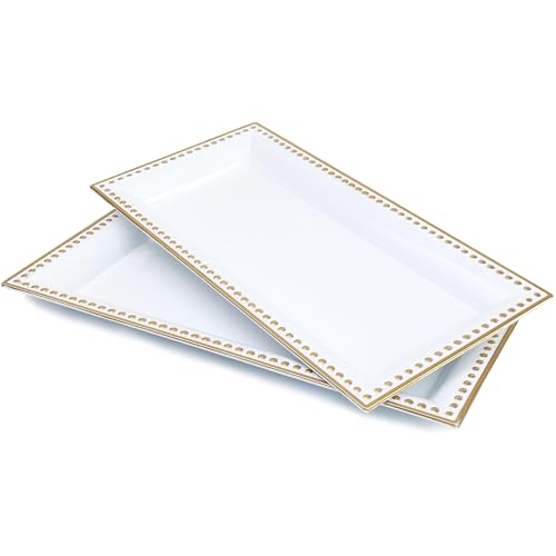 2 Pack White Bathroom Vanity Tray for Countertop with Beads, Small Plastic Toilet Tank Tray Versatile Storage Organization Tray for Makeup, Perfume, Desk, Kitchen, Candles, 14"x7"x1", 36W - color: 17white