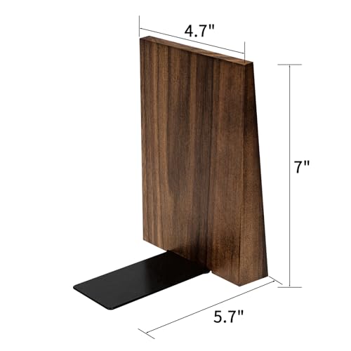 Luxdecor Walnut Book Ends Hold Heavy Books-7x6x5in Wood Bookends for Office Desk Non Skid, Decorative Walnut Bookend 2pack, Triangle Style - color: Walnut-l Size
