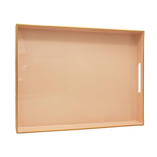 15.8" x 11.8" Blush Pink Plastic Serving Tray with Gold Trim and Handles, Decorative Rectangular Tray for Ottoman, Coffee Table, Kitchen Counter, Bathroom Vanity, Heavy-Duty & Easy to Clean - color: Blush Pink