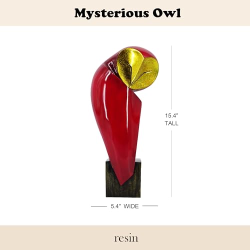 Mid-Century Modern 15 Inch Resin Owl Sculpture - Handmade Vintage Home Decor Statue for Bookshelves, Office Desk, Mantel & Collector Display (red) - color: Red