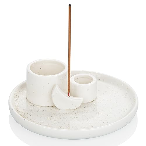 ZenBless Incense Burner, Palo Santo Sage Candle Holder for Burning, Incense Holder for Sticks, Ceramic Ash Catcher Tray for Meditation Yoga Room Home Decor Spritual Gifts(White) - color: White