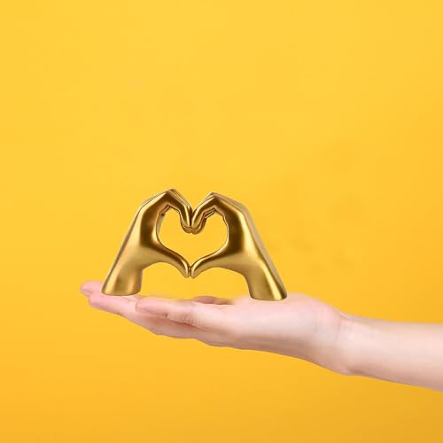 FANTESTICRYAN Small Heart Hands Statues Hand Love Sculpture Cute Decorative Home Decor Ornaments for Living Room, Wedding, Office Desktop, Cabinets, Bookshelf, Gift for Mom (Small Gold) - color: Gold, size: Small