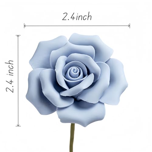 Handmade Porcelain 3D Ceramic Rose Flower, Eternal Flower Decoration for Home Office Decor, Creative Desktop vases, Porcelain Decorations, Exquisite, Set of 6 (Blue) - color: Blue