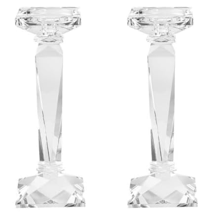 2-Pack Crystal Candlestick Holders, Clear Crystal Taper/Pillar Candles Holders,Table Centerpiece Home Decorative Candle Holders for Wedding, Dining, Party(10.6in Tall)