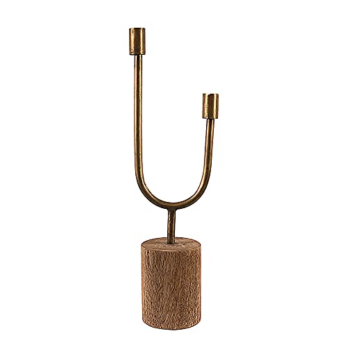 Asymmetrical Wood and Metal Candle Holder - size: 17.75"H