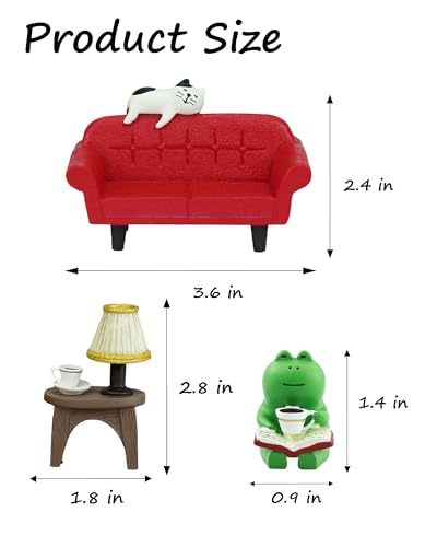 Mevodeata Cute Mini Frog Figurine with Small Sofa and Lamp Table Resin Frog Figure for Office Decor (Red Long Sofa) - color: Long Sofa-red