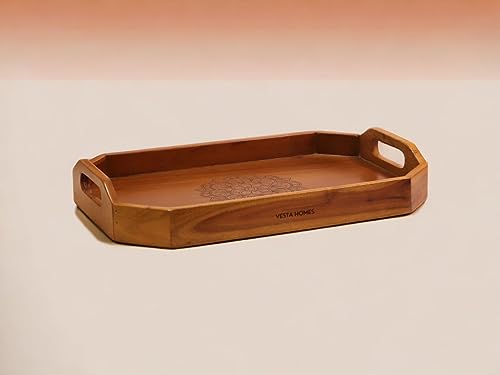 Vesta Homes Extra Large Wooden Serving Tray for Home, Kitchen, Breakfast, Restaurant, Office Organizer, Dining Table | Premium Acacia Wood |18 * 12 * 3 Inches | Handcrafted in India - size: 18" x 12" x 3" (Single Tray)