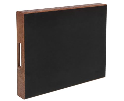 HofferRuffer Rectangle Serving Tray with Hole Handles for Coffee Table, Breakfast, Tea, Food, Butler - Countertop, Kitchen, Vanity Serve Tray, 16.2 x 12.2 x 2 inches, Faux Leather (Antique Brown) - color: Antique Brown, size: 16.2" x 12.2" x 2"