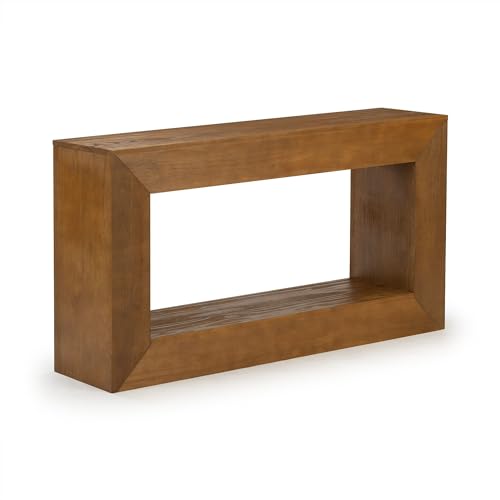 Plank+Beam Grande 56” Console Table with Bottom Shelf, Solid Pine Wood Entryway & Sofa Table, Pecan Wirebrush Finish - color: Pecan Wirebrush, size: 56 Inch with Shelf