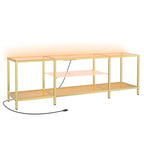 HOOBRO TV Stand with LED Lights and Power Outlets for TVs up to 75", Modern 63 Inch Tempered Glass TV Console Table with Open Shelves, Media Entertainment Center for Living Room, Gold GD165UDS01 - size: 63 Inch