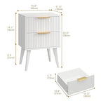 YAUKOMEL Fluted Nightstand with 2 Drawers,Modern Bedside Table with Metal Handles,Side Table with Solid Wood Legs,End Table for Living Room,Bedroom,Small Spcae 11.8" D x 15.7" W x 22.8" H White CTG55W - color: White, style: Fluted Style