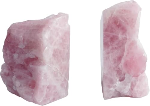 Heavy Duty Rose Quartz Bookends - Decorative Stone Book Ends 3-4 Lbs, for Office Home Decor, Large Book Holder Gift (1 Pair, 4-6.5" Height with Non-Slip Bumpers) - size: 3-4LBS