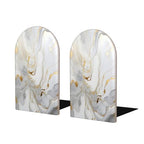 Decorative Bookends 2 Pcs White Golden Marble Print Wood Bookends for Shelves Heavy Books Kids Non-Skid Book Ends Stoppers for Office Desk Kitchen School