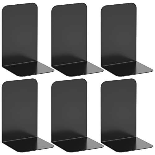 VFINE Bookends 3 Pairs, Black Metal Book Ends, Heavy Bookends for Shelves, Book Stopper for Heavy Books, Book Organizer for Home Office School Supplies - color: Black Bookends 6 Pieces