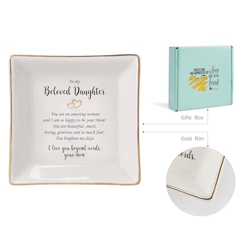 HOME SMILE Gifts for Daughter From Mom Ring Dish Jewelry Tray,Birthday Mother's Day Gifts for Adult Daughter -I Love You Beyong Words,Your Mom - style: Beloved Daughter