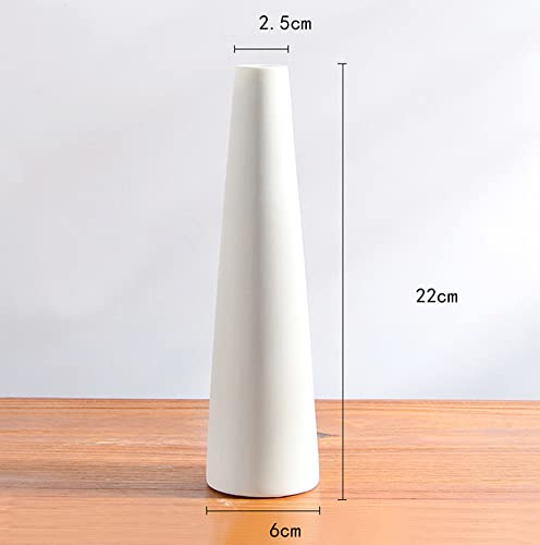 Tall Conic White Ceramic Flower Vase Small Bud Vase Single Flower Decorative Floral Vase Taper Vase Table Top Centerpieces for Home Wedding Table Bedroom Living Room Office Desk