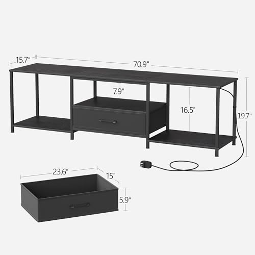 JARHETUN TV Stand with LED Lights, Entertainment Center with Open Shelves and Fabric Drawer, Media Console for 80 Inch TV, Television Stands for Living Room, Bedroom, Black - color: Black With Led Light, size: 70.9 Inches