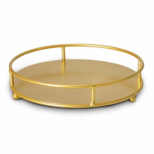 Jewelry Tray Perfume Display Organizer Bathroom Storage Vanity Tray Tabletop Display for Cosmetic, Candle, Jewelries, 10" Round Gold - color: 10”gold, size: 10"