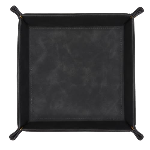 CoBak Leather Valet Tray for Men, Premium PU Leather Catch-All Tray for Entryway Table Key, Phone, Wallet, Coins & Jewelry, Bedside Nightstand Desk-top Catchall (Black) - color: Black
