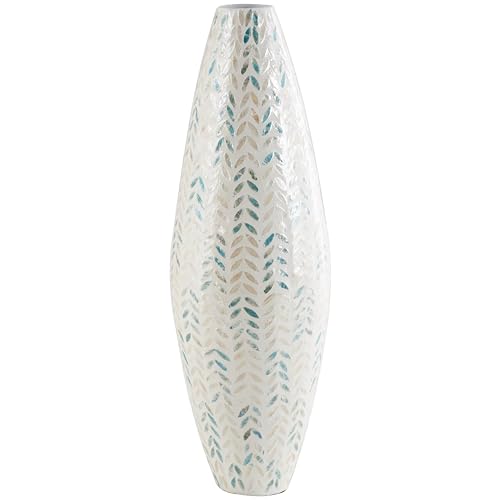 Deco 79 Mother of Pearl Shell Handmade Decorative Vase Tall Mosaic Centerpiece Vase with Blue Accents, Flower Vase for Home Decoration 10" x 10" x 33", Cream - color: Cream, size: 10" x 10" x 33"