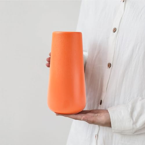 Orange Ceramic Vase, 7.7" H, Minimalist Modern Home Decoration, Matte Design for Fireplace Bedroom Kitchen Living Room Centerpieces Office Desk, Fit for Holding Dried Flowers, Fresh Flowers - color: Orange
